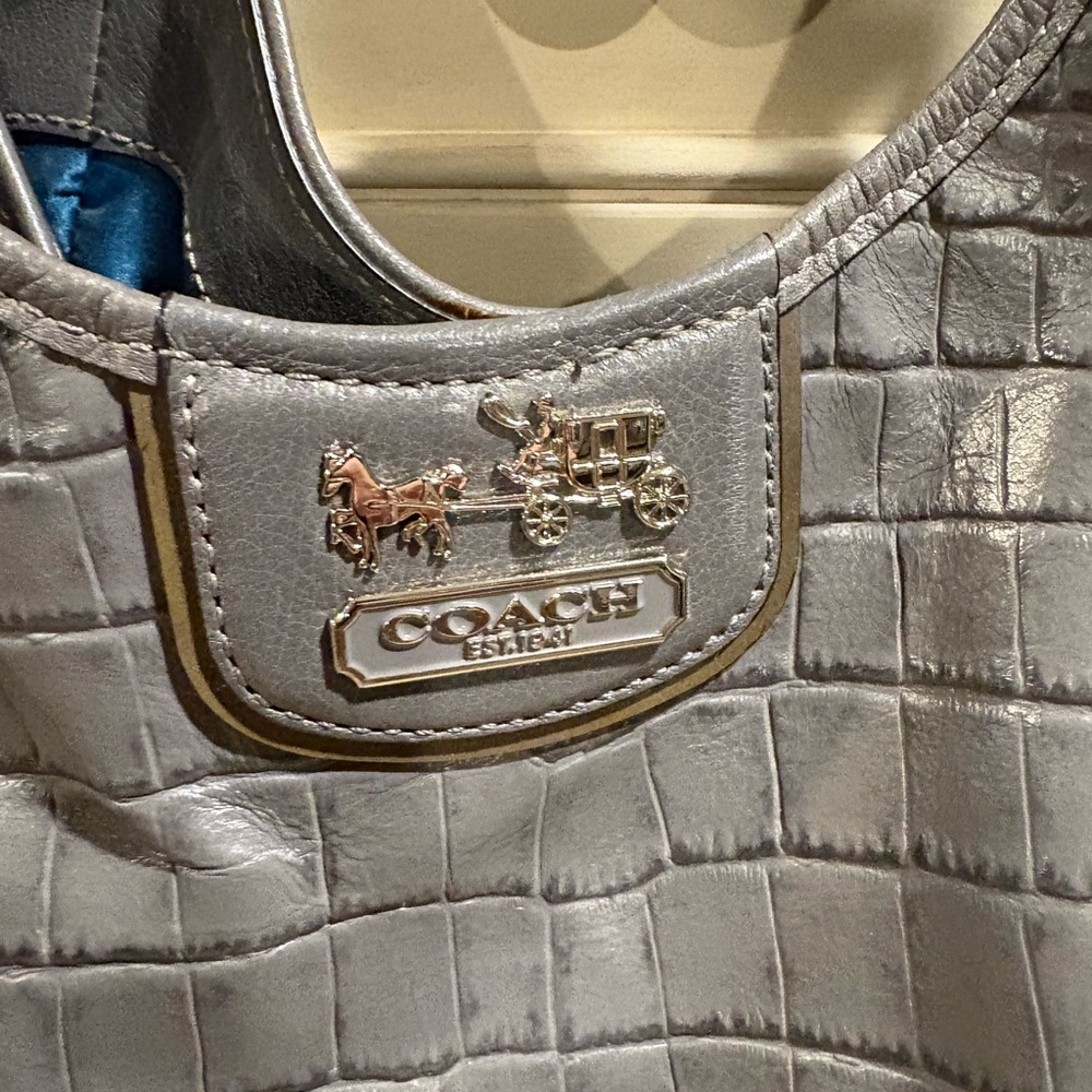 Coach Silver Croc-Embossed Shoulder Bag